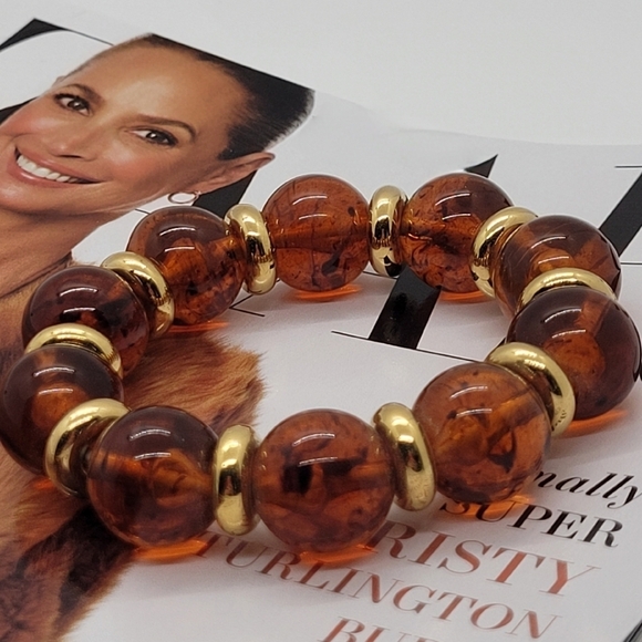 SOLD Baltic Amber Round Beads Red Cherry Color Gold Station Handmade Bracelet8 - Picture 6 of 9